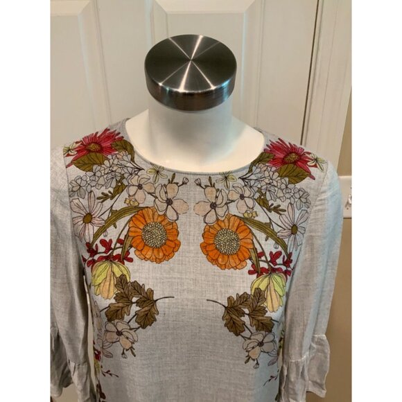 Zara Trafaluc Gray Floral Long Sleeve Mini Dress, Size XS - Picture 2 of 6